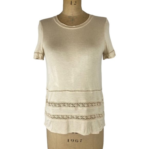 Wilfred (Aritzia) Cream Reve Crochet Detail T-Shirt Size XS - Picture 2 of 10